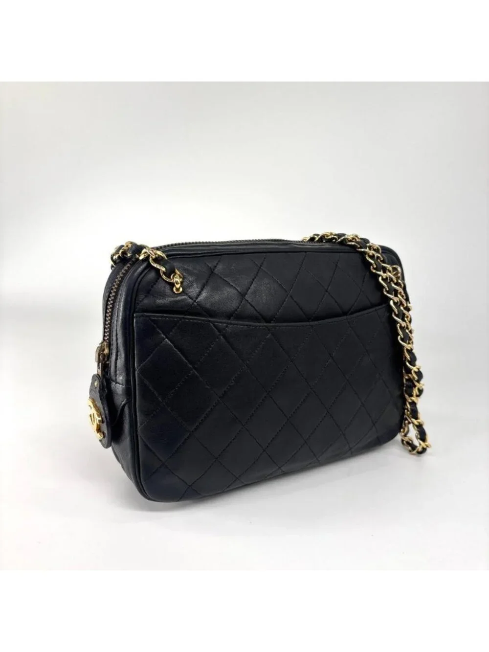 Chanel Super Quilted Lambskin Chain Shoulder Bag Black